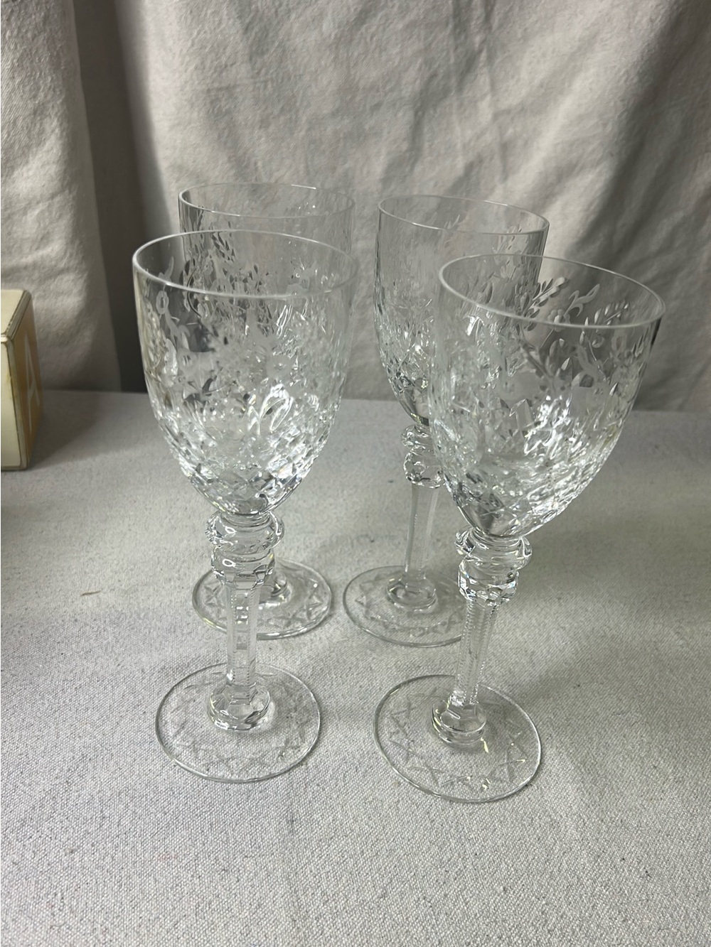 Rogaska Gallia Vintage  Clear Etched Crystal Wine Glasses (Set of 4)
